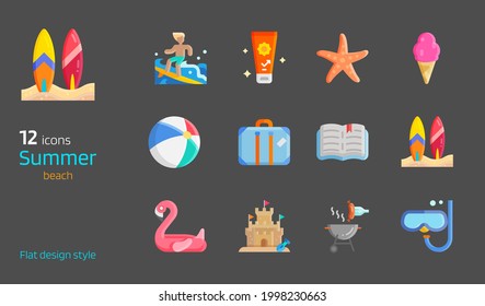 summer beach travel trip flat design style icon set vector illustration