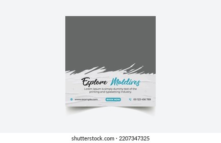  Summer beach travelling social media post and web banner template design. Tourism business marketing flyer, Travel agency social media post, Travel agency square flyer, vector