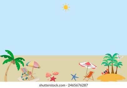 Summer With Beach, Tree, Fish, on Vocation, Holiday Background Desigh