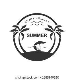 summer, beach and trees logo vintage design premium template vector