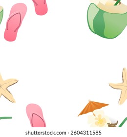 Summer Beach Tropical Pattern With Coconuts Cocktails Starfish And Flip Flops 