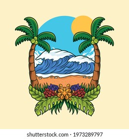 Summer beach tropical vector illustration