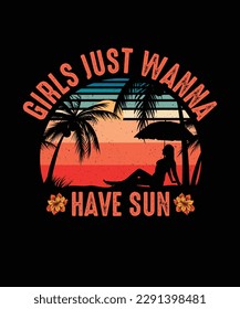 Summer Beach T-shirt Design Girls Just Wanna Have Sun