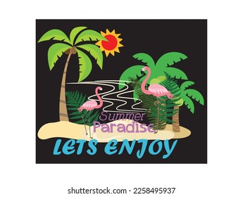 Summer beach t-shirt design. This design can be used on T-Shirts, Hoodies, Mugs, Bags, Phone Cover, Poster Cards, and much more.