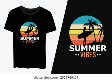 summer beach t-shirt, Summer vibes t-shirt, summer surfing t-shirt design vector template