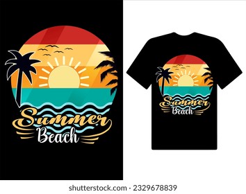 
Summer Beach t-shirts Design vintage summer illustration and vector Pro Vector