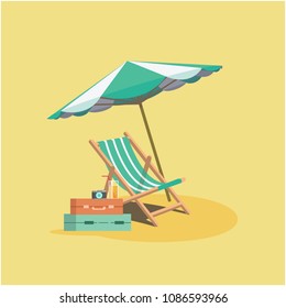 Summer Beach Umbrella Chair Baggage Yellow Background Vector Image
