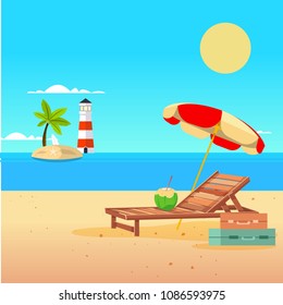 Summer Beach Umbrella Chair Lighthouse Background Vector Image
