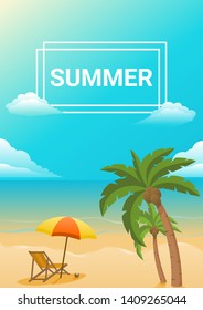 
Summer beach umbrella and chair vector background