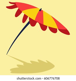 Summer beach umbrella on the sand. Vector cartoon illustration.