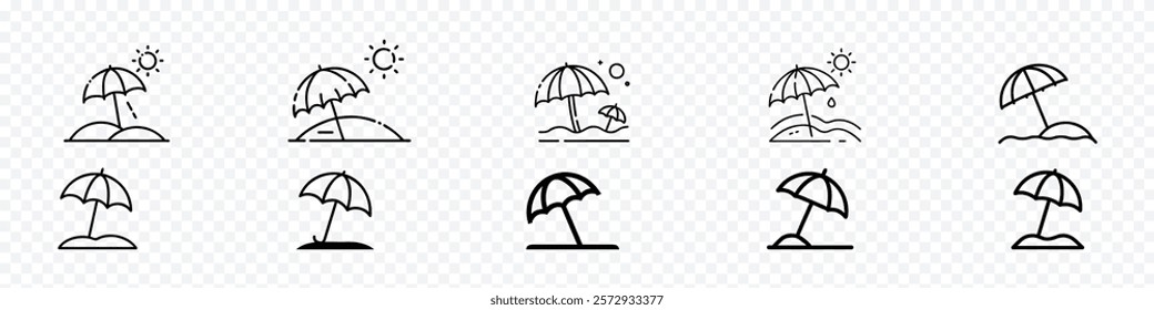 summer beach umbrella and sand icon,  beach sand umbrellas, beach umbrella, Summer holiday,  Beach Umbrella icon. The symbol of a holiday by the sea