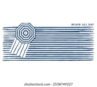 Diseño de Vector de sombrilla de playa de verano, Arte vectorial minimalista de sombrilla de playa, vista superior, dibujo de línea de ilusión de verano, diseño de camiseta de playa