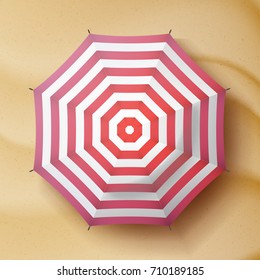Summer Beach Umbrella Vector. Parasol Sunshade Top View. Sand Beach Background. Summer Illustration.