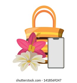 summer beach and vacation with beach bag, cellphone icon cartoons vector illustration graphic design