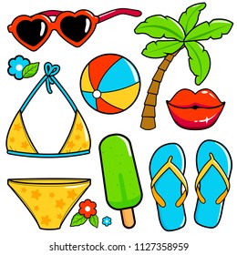 Summer beach vacation collection. Vector illustration set