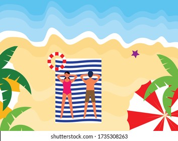 Summer beach vacation concept flat illustration