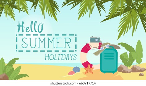 Summer Beach Vacation Concept Seaside Sand Tropical Holiday Banner Flat Vector Illustration