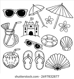 Conjunto de doodles de férias de verão