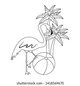 summer beach and vacation with flemish, palms icon cartoons in black and white vector illustration graphic design