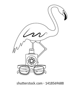 summer beach and vacation with flemish, sunglasses, sunscreen icon cartoons in black and white vector illustration graphic design