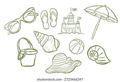 Iconos de Doodle dibujados a mano de vacaciones de playa de verano