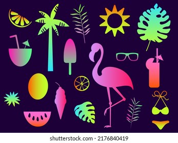 Summer beach and vacation icon collection - vector silhouette illustration EPS