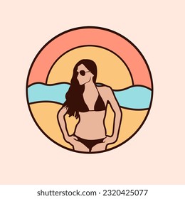Summer Beach Vacation Logo Badge Illustration, Minimal Travel Logo Vector