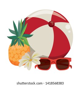 summer beach and vacation with pineapple, beach balloon, sunglasses icon cartoons vector illustration graphic design