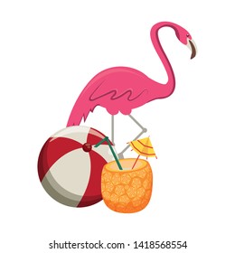 summer beach and vacation with pineapple beverage, beach balloon, flemish icon cartoons vector illustration graphic design