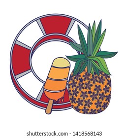 summer beach and vacation with pineapple, ice lolly icon cartoons vector illustration graphic design