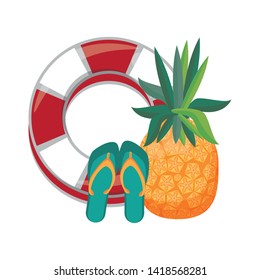 summer beach and vacation with pineapple, sandals icon cartoons vector illustration graphic design