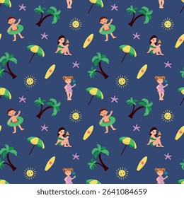 Summer Beach Vacation Seamless Pattern. Design for fabric, textile, wallpaper, packaging
