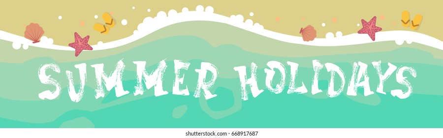Summer Beach Vacation Seaside Sand Tropical Holiday Banner Flat Vector Illustration