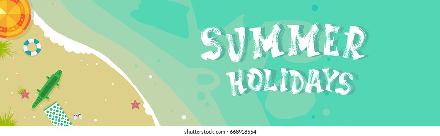Summer Beach Vacation Seaside Sand Tropical Holiday Banner Flat Vector Illustration