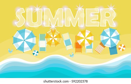 Summer Beach Vacation Set Sand Tropical Holiday Banner Flat Vector Illustration