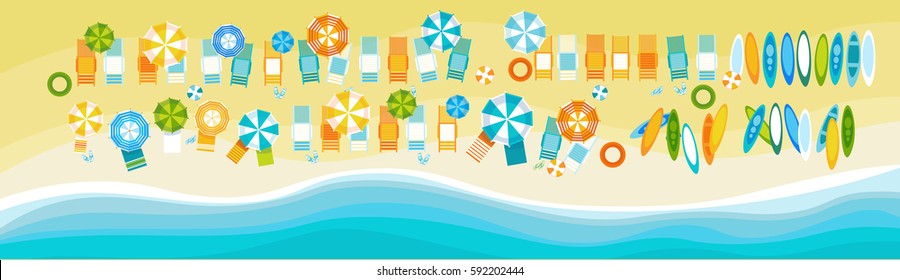 Summer Beach Vacation Set Sand Tropical Holiday Banner Flat Vector Illustration