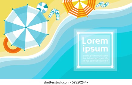 Summer Beach Vacation Set Sand Tropical Holiday Banner Flat Vector Illustration