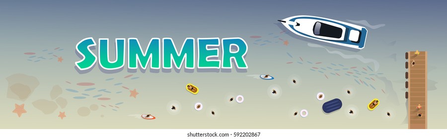 Summer Beach Vacation Set Sand Tropical Holiday Banner Flat Vector Illustration