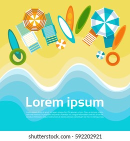Summer Beach Vacation Set Sand Tropical Holiday Banner Flat Vector Illustration