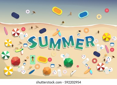 Summer Beach Vacation Set Sand Tropical Holiday Banner Flat Vector Illustration