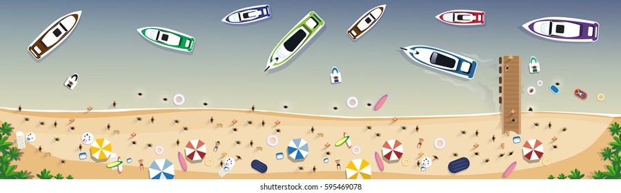 Summer Beach Vacation Set Sand Tropical Holiday Banner Flat Vector Illustration