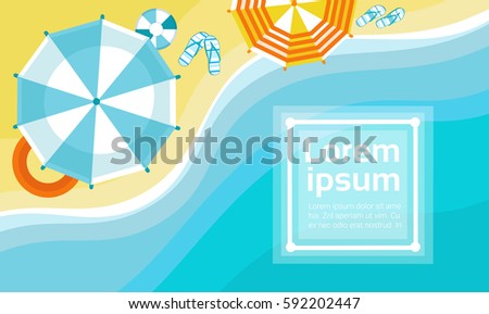 Summer Beach Vacation Set Sand Tropical Holiday Banner Flat Vector Illustration