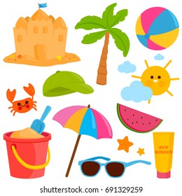 Elementos de diseño de vacaciones de verano en la playa. Ilustración del vector