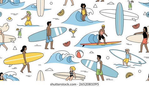 Verão praia férias surfar divertido estilo de vida pessoas desfrutando ondas do oceano ao ar livre hobby ativo