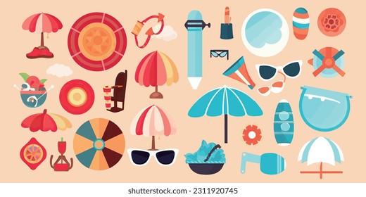 Summer beach vacation travel cartoon icons vector illustration
