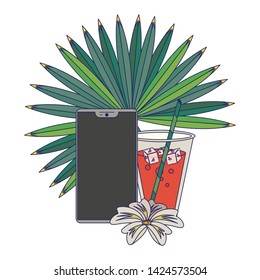 summer beach and vacation with tropical cocktail, cellphone icon cartoons vector illustration graphic design