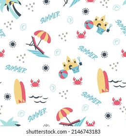 Summer Beach Vacation Vector Graphic Art Seamless Pattern can be use for background and apparel design