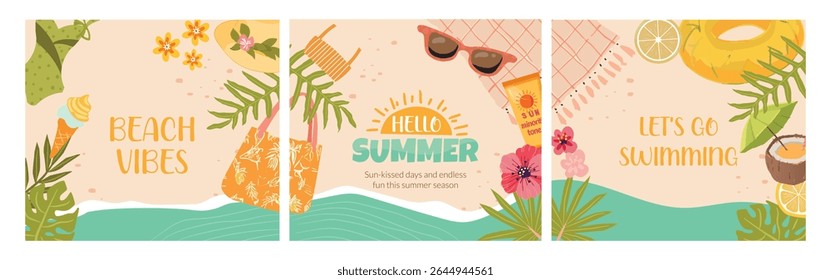 Summer Beach Vacation Vector Set with Tropical Elements.