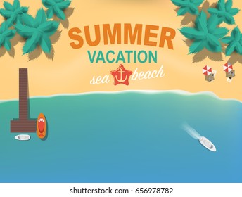 Summer beach vacation. View of the sea from above. Vector banner background