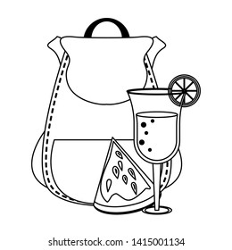 Summer and beach vacations backpack watermelon and cocktail cartoons vector illustration graphic design